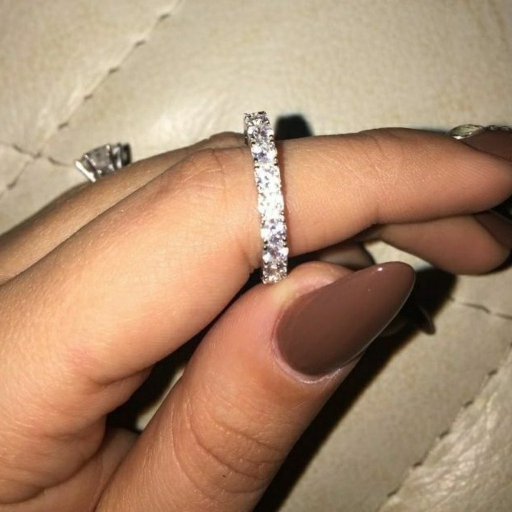 14k White Gold Eternity Diamond Cz Band Ring